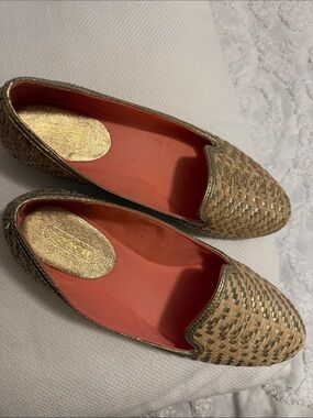 Coach Woven Metallic Gold Flats with Coral Insole